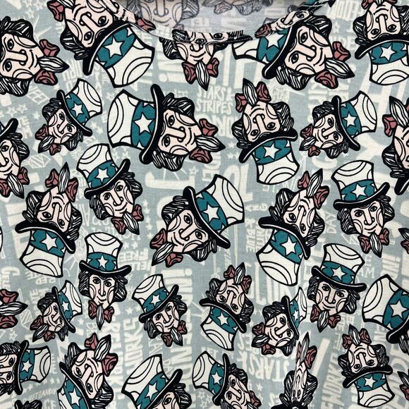 LuLaRoe (M) Gray Blue Irma Uncle Sam SHort Sleeve Tunic Tee Shirt NWT - Picture 3 of 6